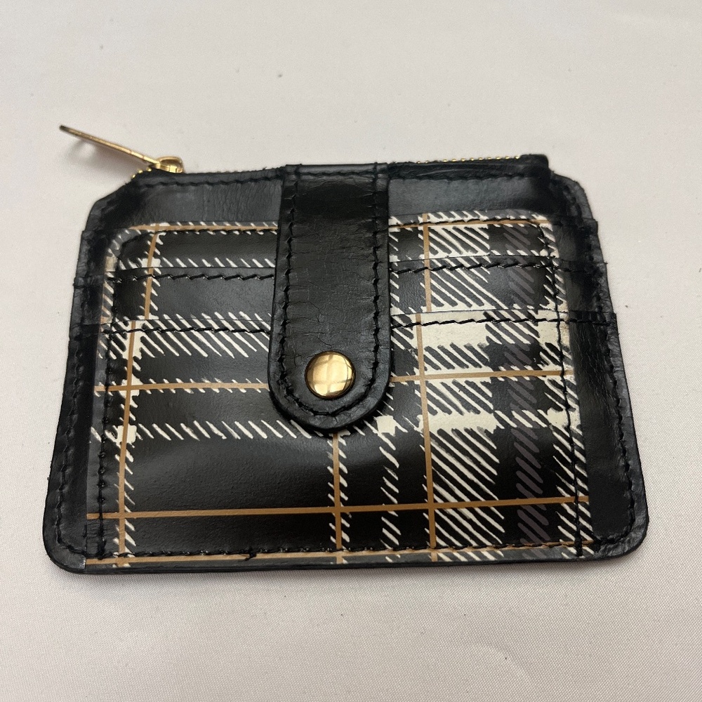 NWOT Patricia Nash Plaid Leather Cassis Cad/Money Holder.  Blk/Wht./Gold.